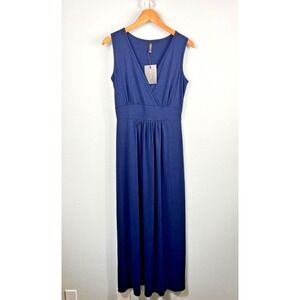WOOSEA Woman's Sleeveless Blue V-Neck Loose‎ Long Maxi-Dress Casual Size Medium